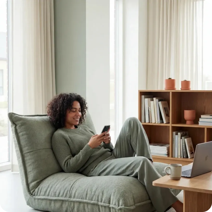 A woman privately reviewing information on her phone